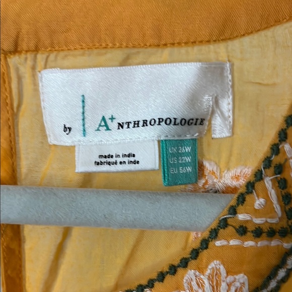 Anthropologie Embroidered Floral Yellow Sleeveless Dress - Picture 8 of 8